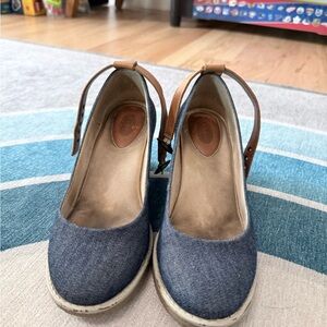 Women's Blue and Brown Ankle Strap Shoes